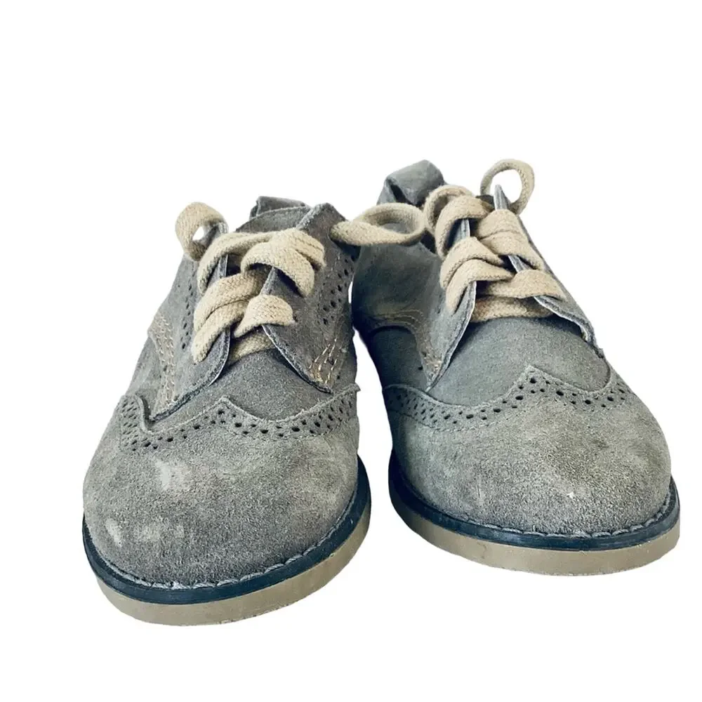Boys Gray Wing Tip Oxford Shoes w/ Tan Laces & Sole